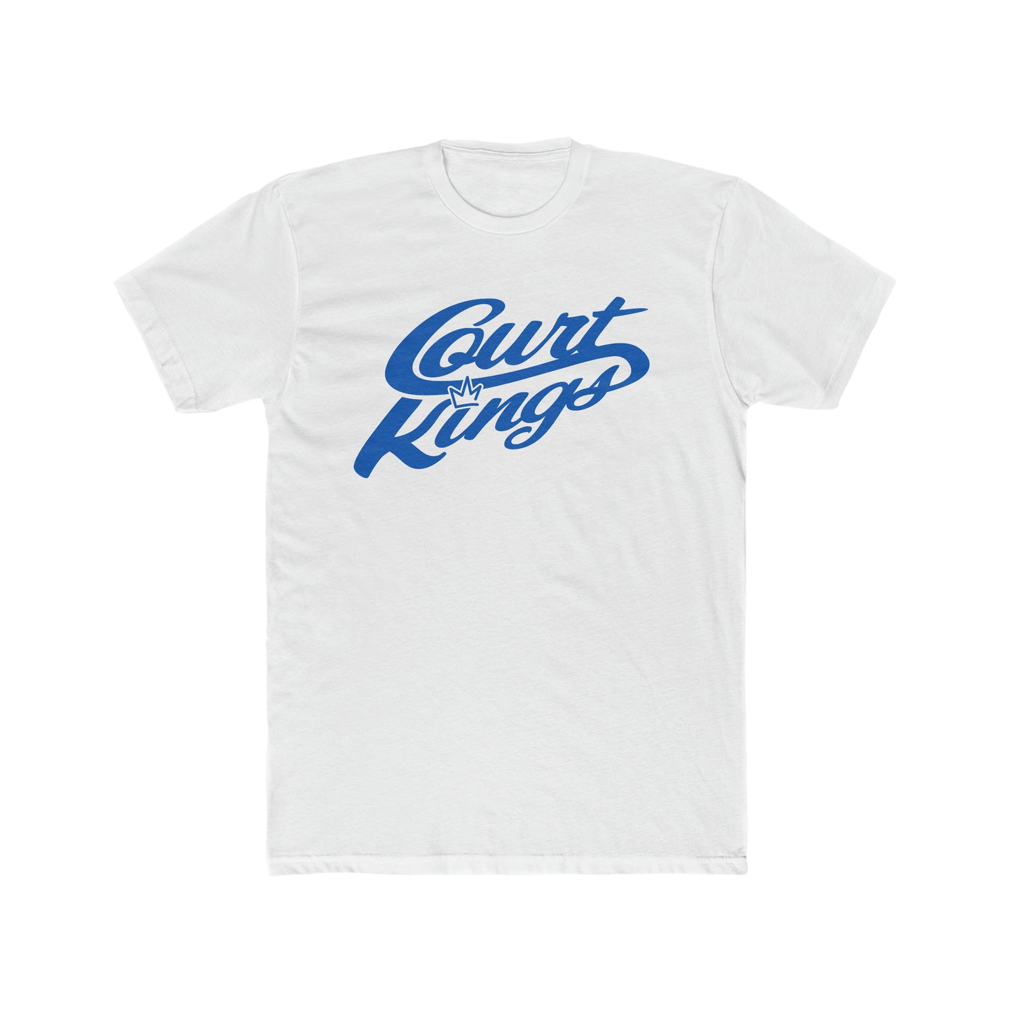 Court Kings Men's Cotton Crew Tee White with Royal Blue Logo